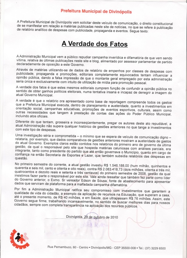 desmentido da prefeitura